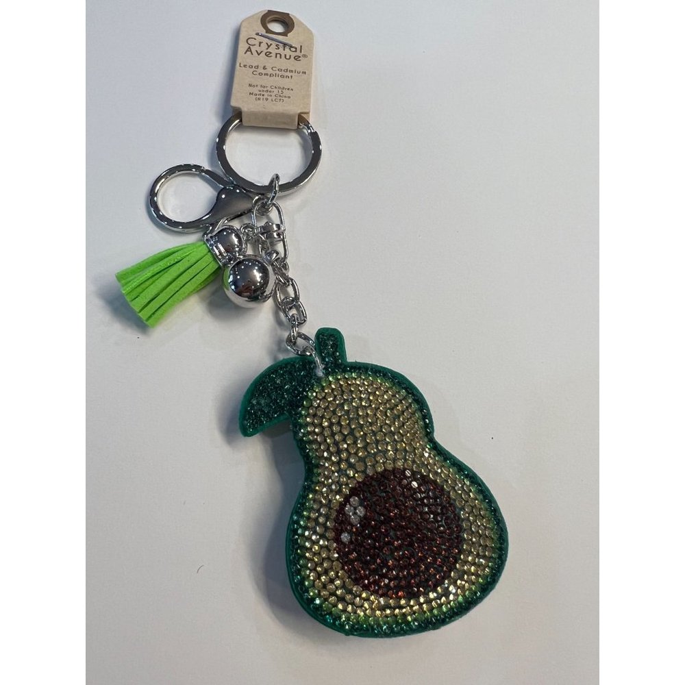 NWT‎ Crystal Avenue Avacodo Rhinestone Puff Keychain/ Bag Clip